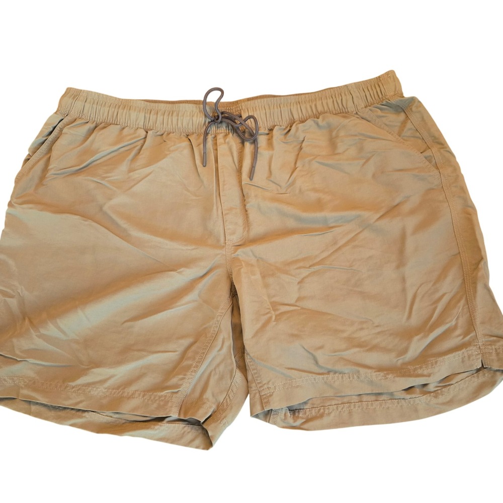 Duluth Trading Mens 2XL Tan Nylon Mesh Lined Hiking Shorts Elastic‎ Waist Khaki